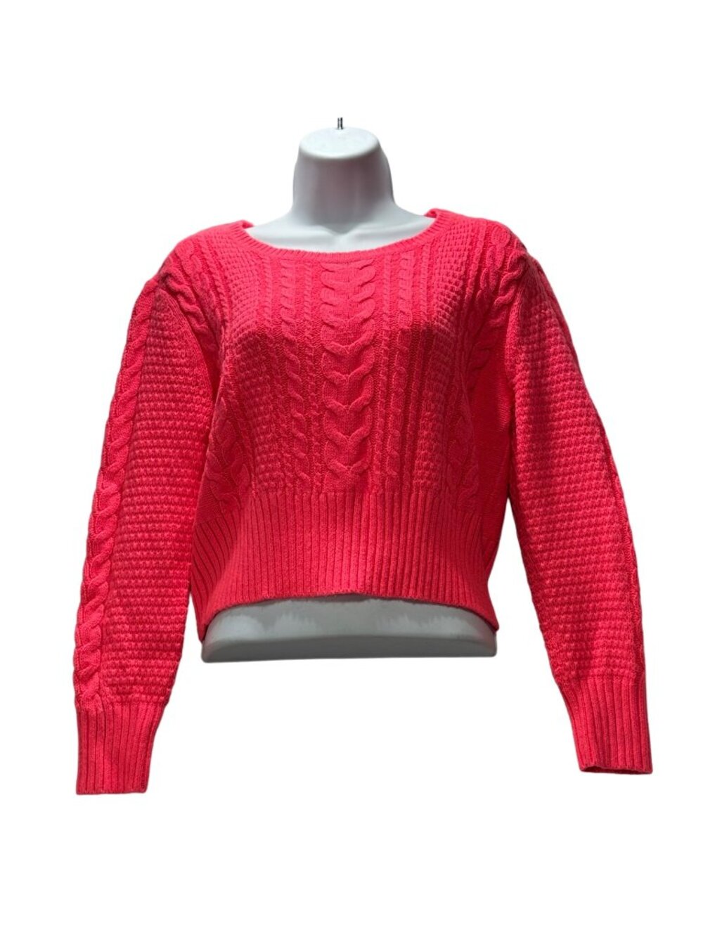 Divided by H&M Women’s Cable Knit Pullover Cropped Vibrant Pink Sweater Size S